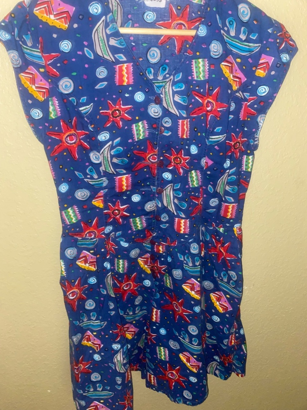 Navy Blue Nautical Print Dress vintage M